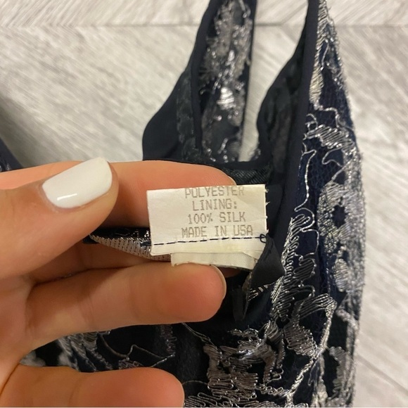 Pamela Dennis NYC | Vintage Lace Silk Dress Silver And Black Size 8 - Picture 8 of 11